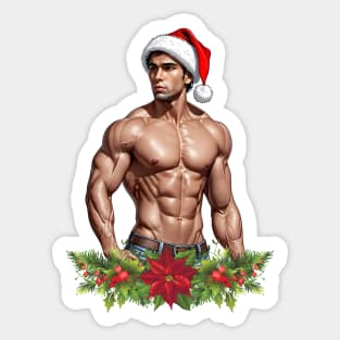 Muscle Santa Sticker